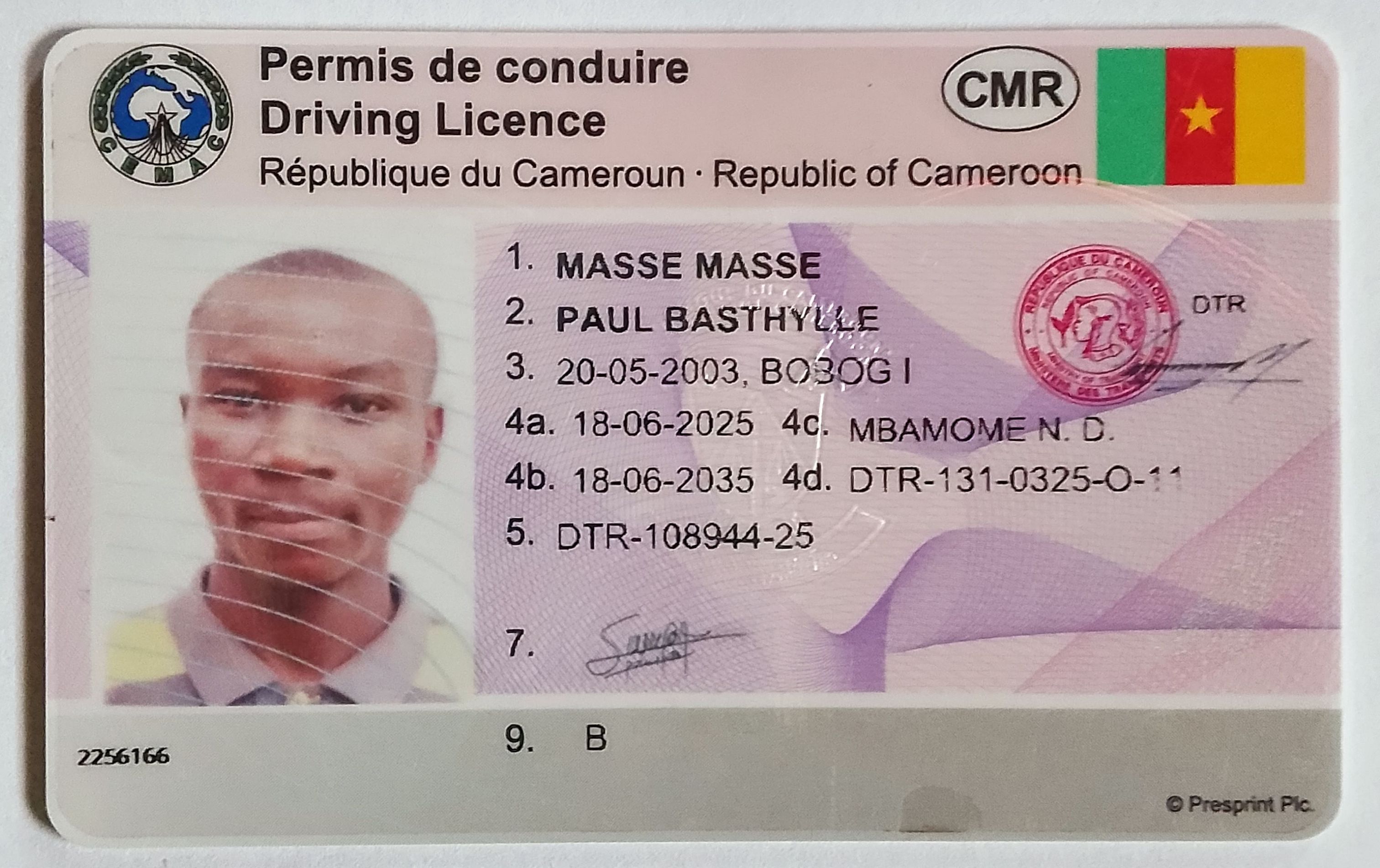 Recto du permis de conduire