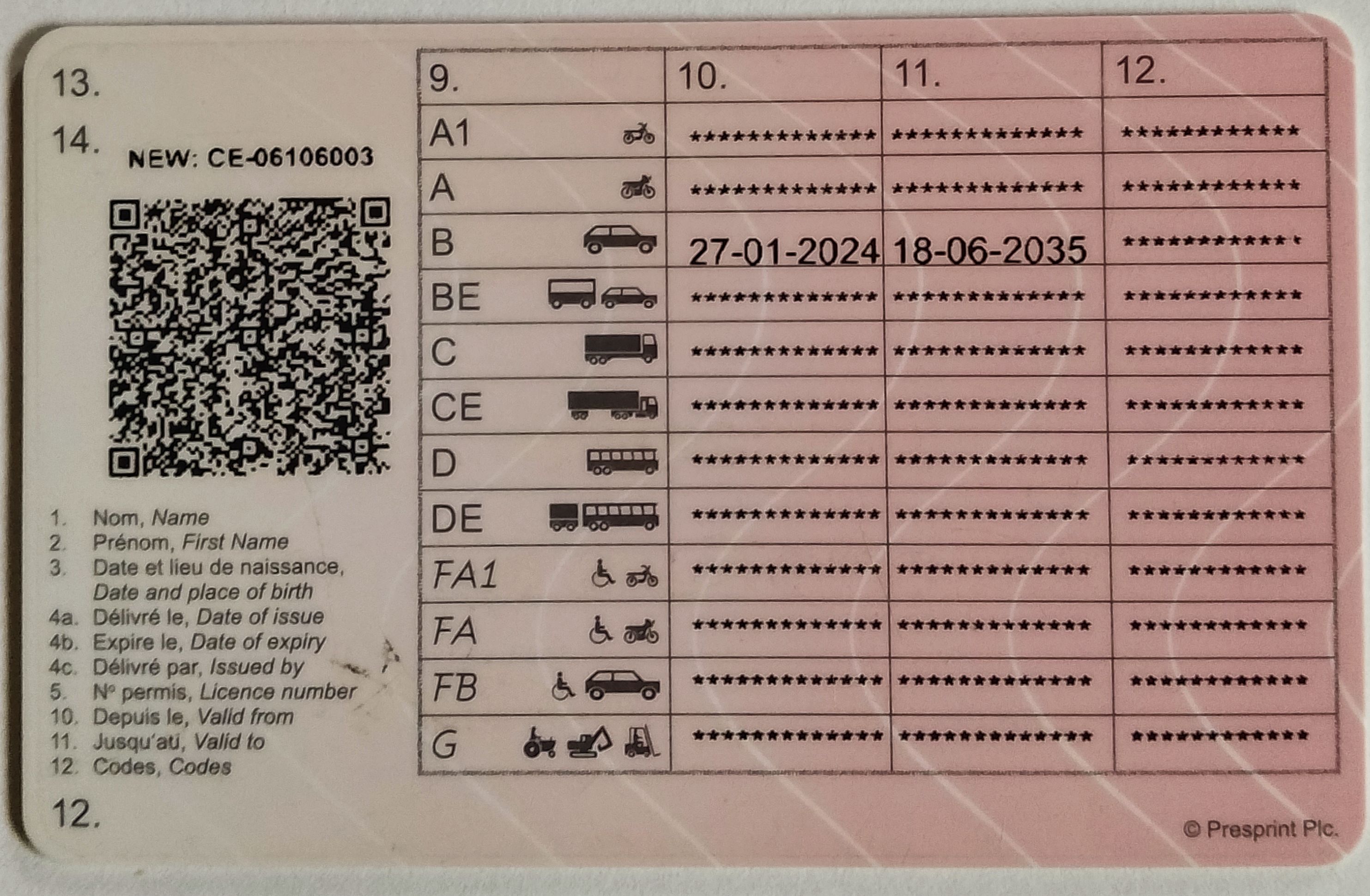 Verso du permis de conduire